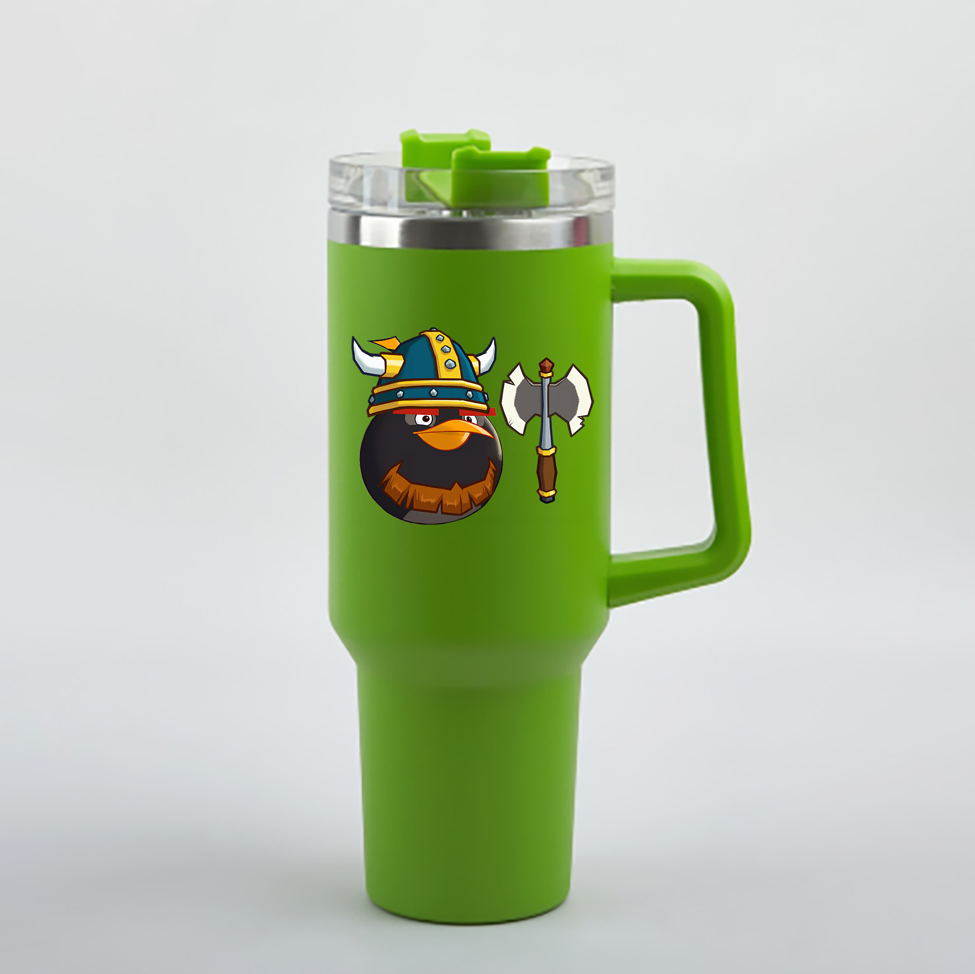 （画像用） Angry Birds アングリーバード 1200mL車用タンブラー - クリスタルステッカー（プラスチックストロー付き）